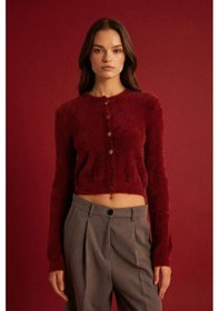 Resim DeFacto Regular Fit Bisiklet Yaka Düğmeli Triko Bordo Hırka E2428AX24WNBR248 Bordo 