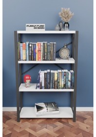 Resim Metal Kitaplık 4 Raflı Dekoratif Kitaplık Raf Beyaz 