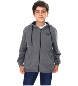 Resim Toontoy Kids Toontoy Erkek Çocuk Kapüşonlu Fermuarlı Cepli Düşük Omuz Baskılı Örme Hırka - 3 İplik Şardonsuz Antrasit Melanj 