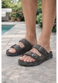 Resim Modaonn Erkek Süet Görünümlü Tokalı Terlik Yazlık Rahat Terlik Füme 