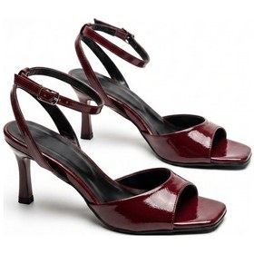 Resim Giamgia Store Kadın Bordo Bilekten Bağlamalı Küt Burun İnce Topuklu Stiletto Abiye Ayakkabı-2344 