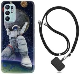 Resim kilifland Tecno Spark 6 Go ile Uyumlu Kılıf Silikon Desen Boyun Askılı Astronot Ve Dünya 1759 