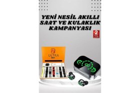 Resim Kont 7 Kordonlu Akıllı Saat ve Aynalı Bluetooth Kulaklık Powerbank Dijital Göstergeli 