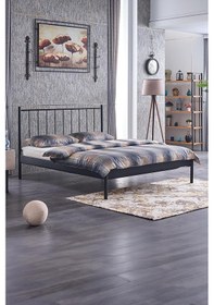 Resim Falez-st Çift Kişilik Metal Karyola-siyah Yüksek Başlıklı Ahşap Latalı 