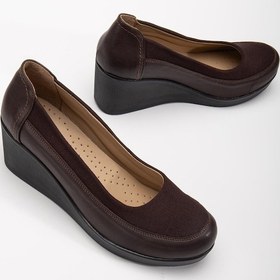 Resim Kadın Dolgu Topuk Ayakkabı Kahve Streç Ortopedik-3738 Kahve 