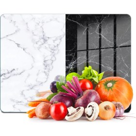 Resim Decovetro Cam Kesme Tahtası ve Sunumluk Double Siyah Beyaz Mermer Desenli 30X40 cm 