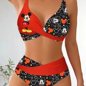 Resim Küçük göğüs ölçülerine uygun iki set Mickey Mouse sevimli karikatür bikini, plaj tatilleri için mükemmel. Aile iç mekan yüzme takımı 