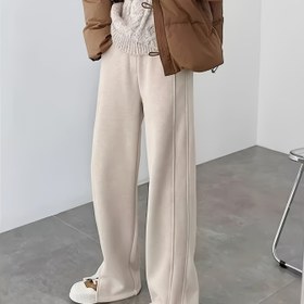 Resim Kadınlar İçin Rahat Esnek Yüksek Bel Düz Paça Pantolon, Cepli Bol ve Konforlu Uzun Tayt, 2025 Sonbahar Kış Bayanlar İncecik Belli Moda Geniş-Diz Jogger Outdoor Kar Sporu Ve Egzersiz İçin 