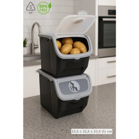 Resim Funny Life 2 Li Çok Amaçlı Plastik Patates Soğan Sarımsak Saklama Kutusu 12 Litre - Erzak Kabı - Gri 