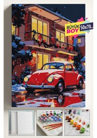 Resim Sayılarla Boyama Seti Numaralı Tuval Fırça Boya Dahil Kasnaklı Set 50x70 Cm - Kırmızı Ev Vosvos 