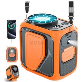 Resim Taşınabilir Bantlı Vantilatör Işıklı, 5 Hız Ayarlı El Vantilatörü Sarı 