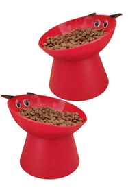 Resim Shop a Way MTA HIGH-TECH 2 Adet Kedi Figürlü Mama Kabı Eğimli Tasarım Boyun Dostu Dökülme Önleyici Dayanıklı ve 