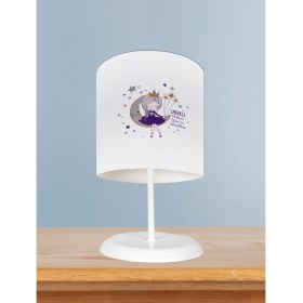 Resim Mekta Home Bebek ve Çocuk Odası Ayda Oturan Mor Prenses Kız Desenli Abajur 