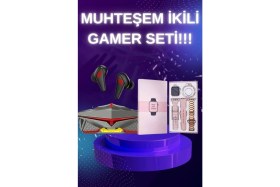 Resim TKÇ Yeni Nesil Pembe Dokunmatik Ekran Akıllı Saat ve Oyuncu Kulaklığı Kablosuz Bluetooth Kulaklık 