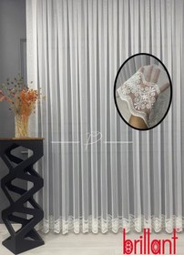 Resim Tül Perde Brillant Marka Su Yolu Yonca Desen Ttm Zemin Kumaş Ultra Dökümlü Ekru 