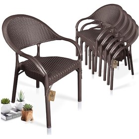 Resim Bahex Bambu 6lı Set Rattan Bahçe Sandalye 6ad Koltuk Kahve Kahverengi 