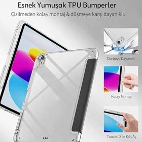 Resim Coverzone Samsung Galaxy Tab S10 Lite ile uyumlu Kılıf SM-X400 Saydam Arka Kapak Flip Smart Cover Katlanabilir Standlı Darbe Emici Koruyucu Tablet Kılıfı Akıllı Uyku Özellikli Mavi 