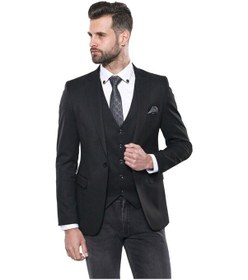 Resim Düz Siyah Slim Fit Yelek Ceket Set Wessi 001 