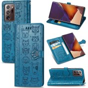 Resim Yihang Boutique Durumda Samsung Galaxy Not 20 Ultra Çevirme Cüzdan Kabartmalı Kapak Etui Housse Kedi Köpek Deseni - Mavi (Yurt Dışından) 
