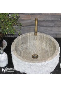 Resim Gümüş Traverten Dizayn Patlatma Silindir Lavabo 