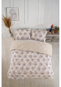 Resim Kapitoneli Çift Kişilik Desenli Pike - Yatak Örtüsü Takımı 200x230 Cm - 2 Adet Yastık Kılıflı Turuncu 