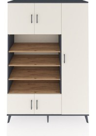 Resim Hyperion Dolap 11 Raflı 5 Kapaklı 132x44x195 Antrasit-aytaşı/çam Antrasit 