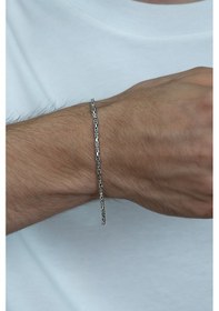 Resim Takı Dükkanı 925 Ayar Gümüş Erkek Bileklik Kare Kral Model 2.4mm Genişlik 20cm Uzunluk msb02 