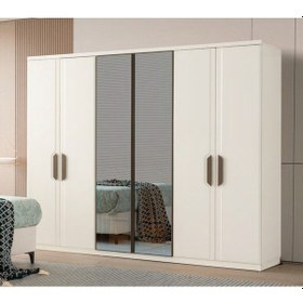 Resim Floransa Mdf Membran 6 Kapaklı Gardırop Ve Yatak Odası Takımı Baza Hariç Başlık Dahil Beyaz 