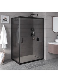 Resim Vesta D201 Dikdörtgen Duşakabin Siyah Profil Füme Cam H: 190 Cm Siyah 