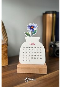 Resim 2024 Ahşap Ayaklı Çiçekli Tasarım Mini Özel Tasarım Takvim 