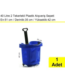 Resim Akdenizpos Tekerlekli Plastik Market Alışveriş El Sepeti 40 Litre Mavi 1 Adet 