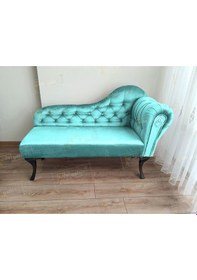 Resim Ters Kol Dekoratif Bihter Koltuk Josefin Puf 110 Cm Siyah Ayak Turkuaz 