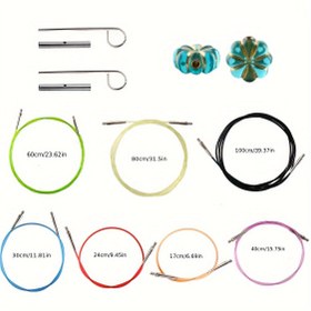 Resim 6 Boyutlu Esnek Kablo, Dikiş Tutucuları, Bağlayıcı Kapakları, Boncuklar ile Çok Renkli Dairesel Örgü İğnesi Seti - DIY El Sanatları Örgü & Kroşe Aksesuarları Kiti (1 Paket) 