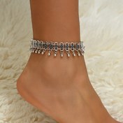 Resim 1 adet Boho Vintage Stil Alaşımlı Kolye Boncuklu Püskül Ayak Bileği, Gümüş Kaplama Çinko Alaşımlı, Kadınlar için Ayarlanabilir Yaz Plaj Tatil Aksesuarı, Bohem Ayak Takıları|Vintage Boho Stili|Çinko Alaşımlı Ayak Bilekleri 