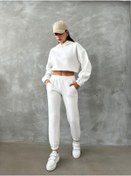 Resim Kadın Pamuklu İçi Polarlı Basic Eşofman Takımı Beyaz 