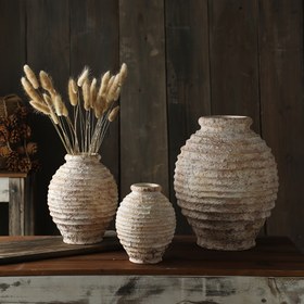 Resim 1 adet Vintage Stil Seramik Tomurcuk Vazo - Yuvarlak Çiçek Temalı Dekoratif Vazo, Elektrik veya Pil Gerektirmez, Terakota Vazo 