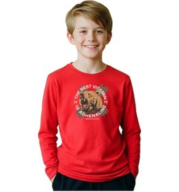 Resim Panios Kids Düz Yuvarlak Yaka Bearr Baskı Detaylı Erkek Çocuk Sweatshirt Kırmızı 