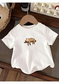 Resim Uyguntarz Çocuk Dalda Uyuya Kalmış Maymun Baskılı Tasarım Tshirt Beyaz 