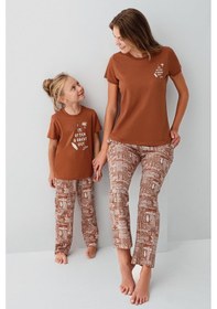 Resim Arnetta Premium Kız Çocuk Cool Summer Rahat Kalıp %100 Pamuk Kısa Kollu Aile Pijama Takım Krem 