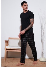 Resim Buratti Pamuklu Regular Fit Normal Bel Düz Paça Cepli Erkek Pijama Altı 6574003 Siyah-Bordo 