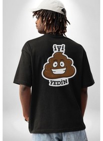 Resim İyi Yedin Espirili Tişört Yazılı Pamuklu Unisex Oversize Sırt Dijital Baskılı Siyah T-shirt Siyah 