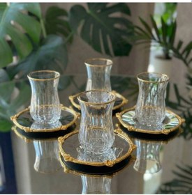 Resim 12 Parça 6 Kişilik Kristal Kesim Çay Takımı Cam Çay Bardağı Ve Tabak Seti Eco Gümüş 