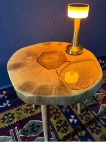 Resim masif Kütük Ofis Sehpası / Masif Ceviz Epoksi Bal Tasarımlı Kişiye özel Yan sehpa 