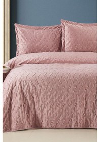 Resim Zara Çift Kişilik Lüks Kadife Yatak Örtüsü Gül Kurusu Gülkurusu 