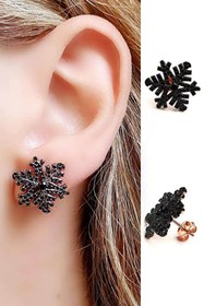 Resim OSESHOP Oniks Taşlı 925 Ayar Gümüş Rose Kar Tanesi Küpe 