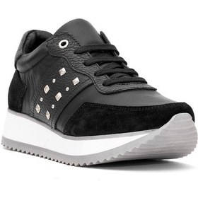 Resim Mammamia D25ya-560 Kadın Hakiki Deri Klasik Sneaker Siyah Siyah 