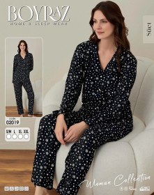 Resim Boyraz Kadın İnce Süet Boydan Düğmeli Kışlık Pijama Takımı 02019- 1 Adet Siyah 