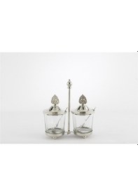 Resim Mikasa Moor Gümüş Standlı Kapaklı 2li Cam Baharatlık 17x7x19cm Şeffaf 