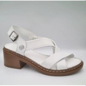 Resim Mammamia D25ys-2560-lx Kadın Hakiki Deri 5 Cm Kalın Topuklu Comfort Sandalet Beyaz Siyah 