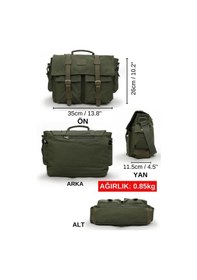 Resim Dark Cotton 7238 Suya Dayanıklı Kanvas Postacı Çantası - 15.6 İnç Laptop Bölmeli Vintage Omuz Çantası Haki 